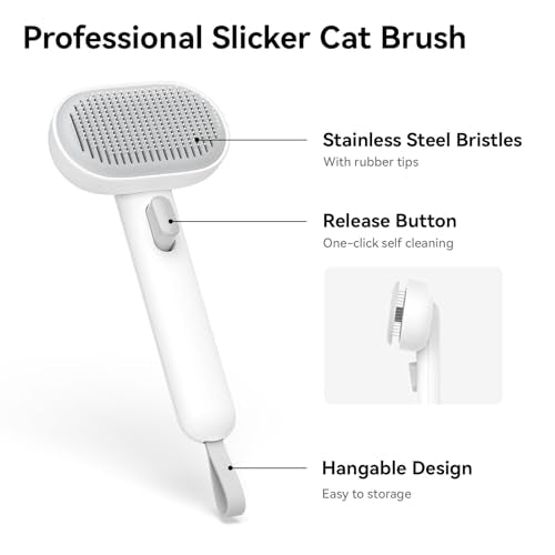 aumuca Cat Brush with Release Button, Cat Brushes for Indoor Cats Shedding, Cat Brush for Long or Short Haired Cats, Cat Grooming Brush Cat Comb for Kitten Rabbit Massage Removes Loose Fur