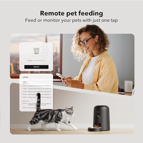 PETLIBRO Automatic Cat Feeder, Wi-Fi Rechargeable Cat Food Dispenser Battery-Operated with 30-Day Life, AIR Timed Pet Feeder for Cat & Dog, 2L Auto Cat Feeder, Black