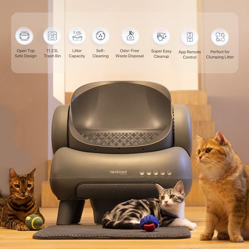 Neakasa M1 Open-Top Self Cleaning Cat Litter Box, Automatic Cat Litter Box with APP Control, Odor-Free Waste Disposal Includes Trash Bags
