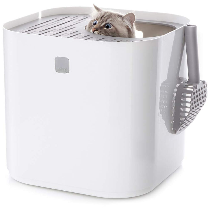 Modkat® Litter Box, Top-Entry, Includes Scoop and Reusable Liner - White