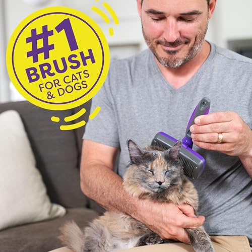 Hertzko Dog & Cat Brush, Dog Brush for Shedding, Cat & Dog Grooming, Self Cleaning Slicker Brush for Pets, Grooming Brushes for Long Short Haired Dogs Cats, Deshedding Brush, Rake, Comb | Original
