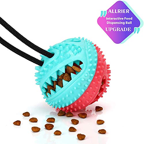 Interactive Dog Toys Tug of War, Mentally Stimulating Toys for Dogs, Puppy Teething Toys for Boredom Busy Self Play, Dog Puzzle Treat Food Dispensing Ball Toy for Small Medium Dogs(Red+Turquoise)