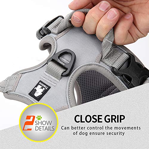 JUXZH Truelove Soft Front Dog Harness .Reflective No Pull Harness with Handle and 2 Leash Attachments Gray