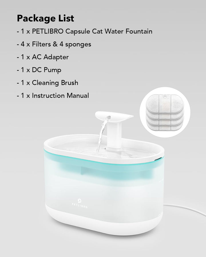 PETLIBRO Cat Water Fountain Ultra Quiet with Two Flow Modes, Large-Size Filter Capsule Pet Water Fountain, 71oz/2.1L Visible Water Level Dog Water Dispenser for Cats & Dogs