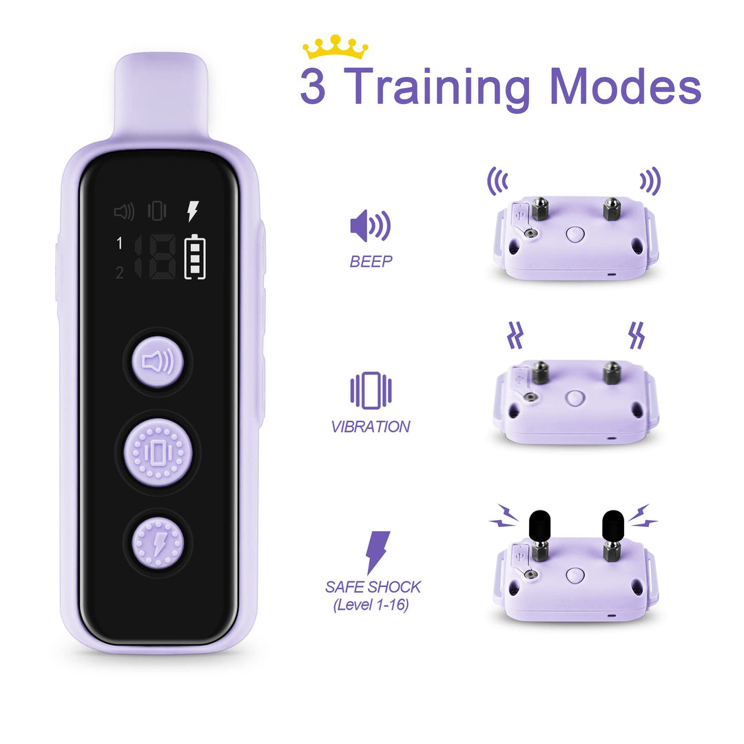 Bousnic Shock Collar for Dogs - Waterproof Rechargeable Dog Electric Training Collar with Remote for Small Medium Large Dogs with Beep, Vibration, Safe Shock Modes (8-120 Lbs) (Purple)