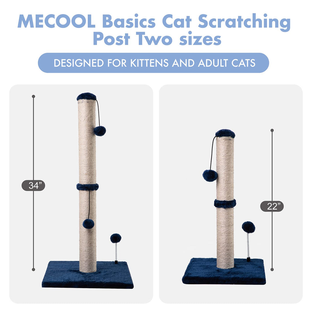 MECOOL 34“ Tall Cat Scratching Post Premium Basics Kitten Scratcher Sisal Scratch Posts Trees with Hanging Ball for Indoor Cats (34 inches for Adult Cats, Navy)