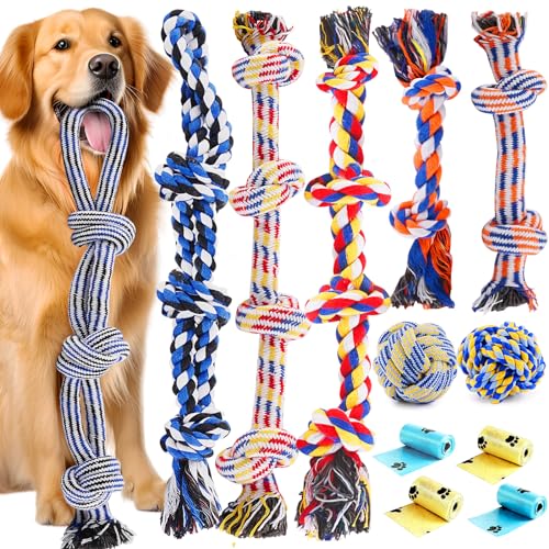 Large Dog Toys for Aggressive Chewers, 12 Pack Tough Dog Chew Toys for Large Dogs, Heavy Duty Tug of War Dog Toy, Indestructible Dog Rope Toy for Medium and Big Breed, 100% Cotton for Teeth Cleaning