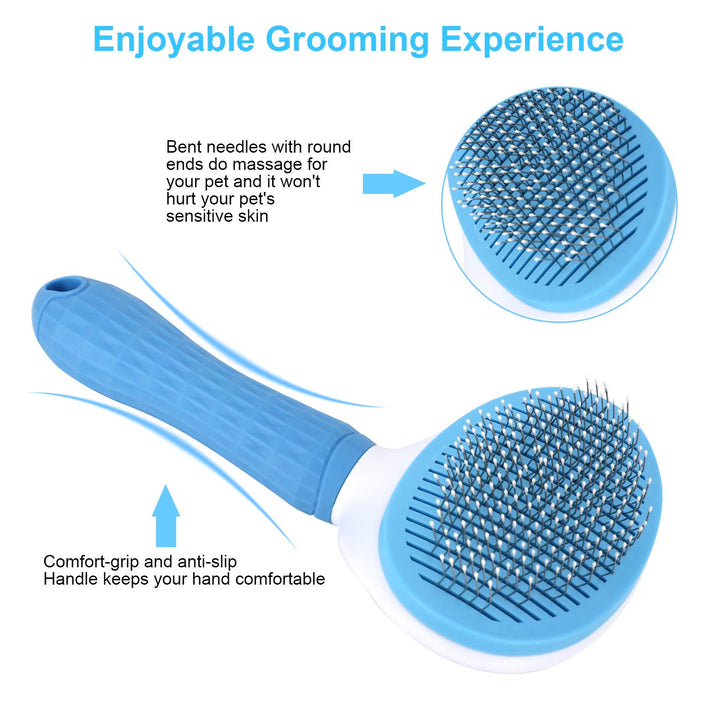 Depets Self Cleaning Slicker Brush, Dog Cat Bunny Pet Grooming Shedding Brush - Easy to Remove Loose Undercoat, Pet Massaging Tool Suitable for Pets with Long or Short Hair
