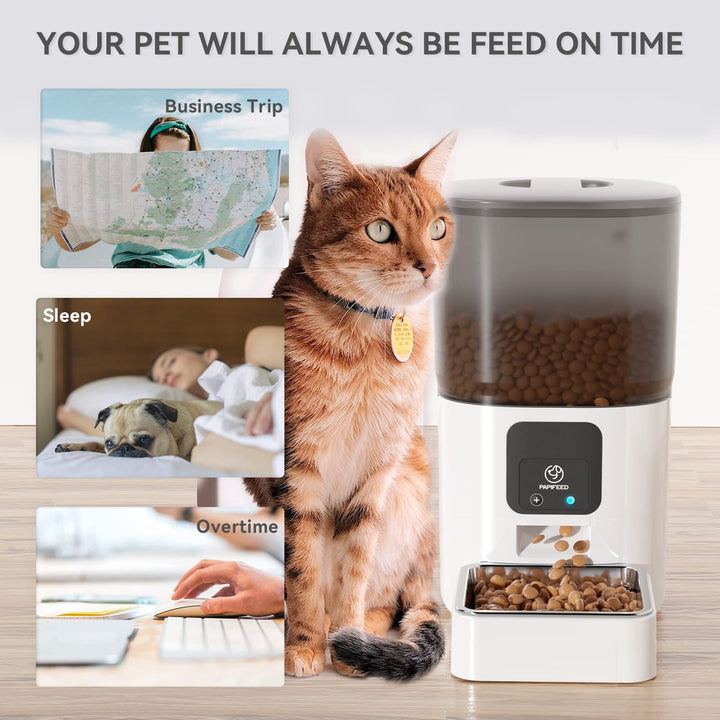 PAPIFEED Smart Automatic Cat Feeders: WiFi Pet Feeder with APP Control for Remote Feeding, Detachable for Easy Clean, Automatic Cat Food Dispenser with Alexa,1-30 Meals Per Day for Dog (6L/25Cup)