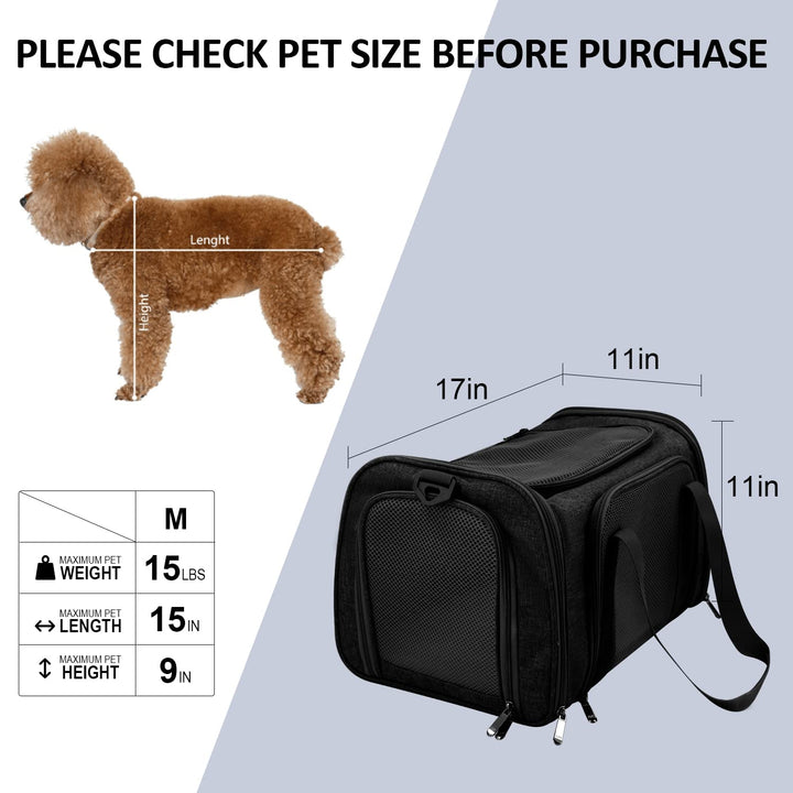 Henkelion Cat Carriers Dog Carrier Pet for Small Medium Cats Dogs Puppies up to 15 Lbs, TSA Airline Approved Soft Sided, Collapsible Travel Puppy - Black