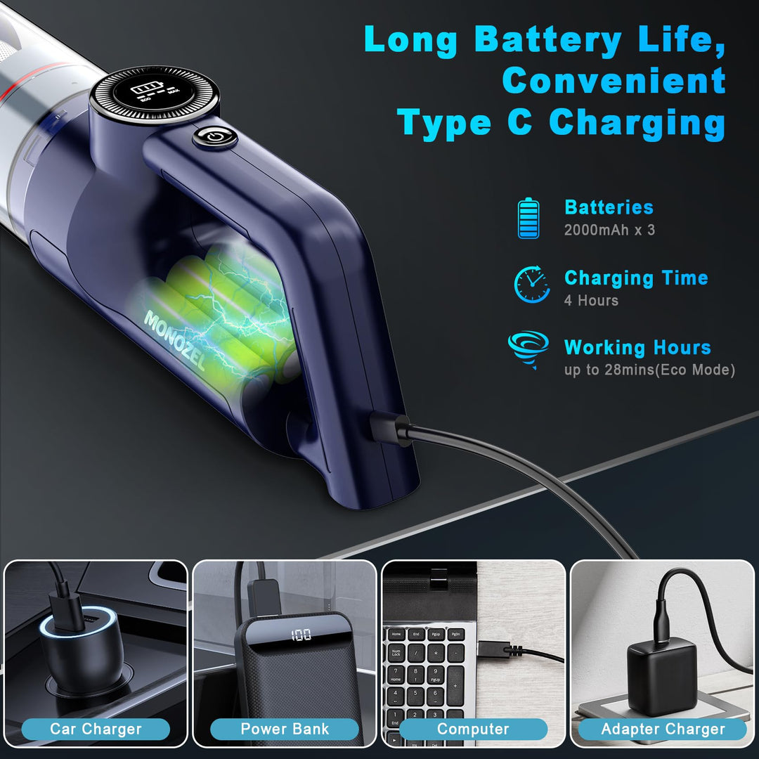 MONOZEL Handheld Vacuum Cordless - Car Vacuum Cleaner