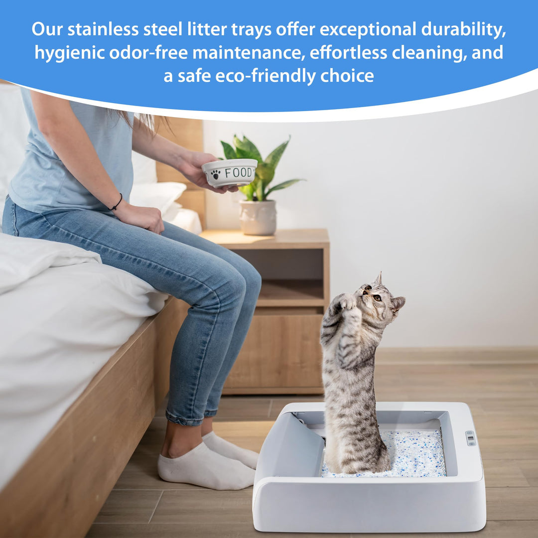 Stainless Steel Reusable Litter Tray Compatible with Pet-Safe Scoop-Free Self-Cleaning Cat Litterbox - Never Absorbs Odor, Stains, or Rusts (Stainless Steel Litter Tray)