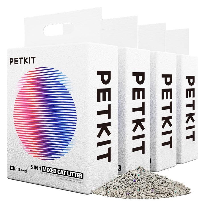 PETKIT Mixed 5 in 1 Cat Litter,Strong Clumping Cat Litters,Odor Control and Unscented Ultra Absorbent Water Flushable Bentonite Tofu Cat Litter,Dust-Free, 32 lbs (8lb/Pack)