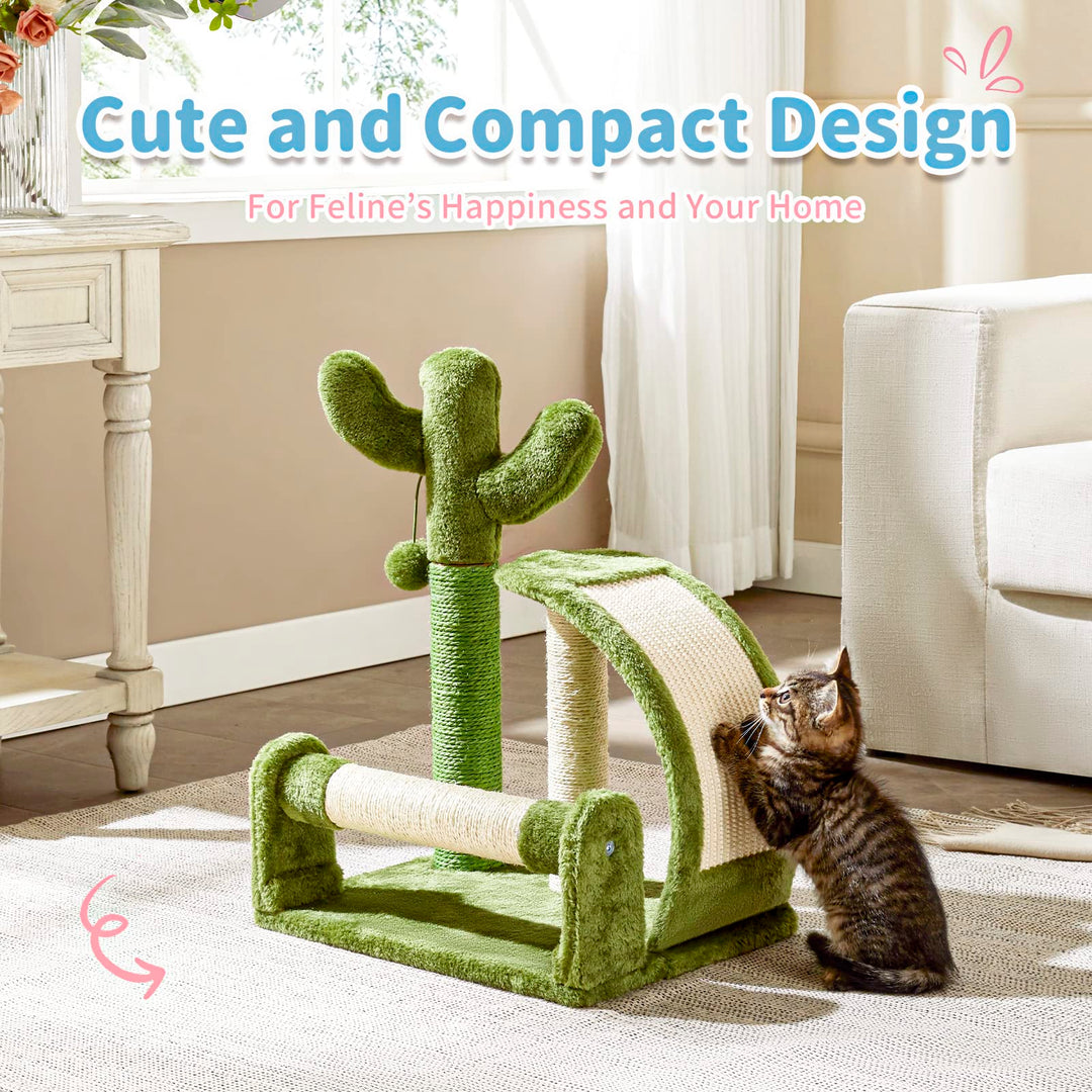 Made4Pets Cat Scratching Post, Cactus Scratcher Tree for Indoor Small Cats, Adult Kitten Scratch Pad with Natural Sisal Ropes, Cute Kitty Nail File Vertical Scratcher with Green Carpet Cover