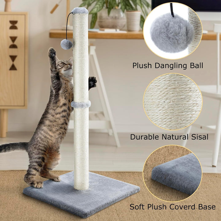 Dimaka 29" Tall Cat Scratching Post for Indoor Cats and Kittens, Cat Activity Scratcher Premium Sisal Rope Scratch Tree with Dangling Ball (Grey)