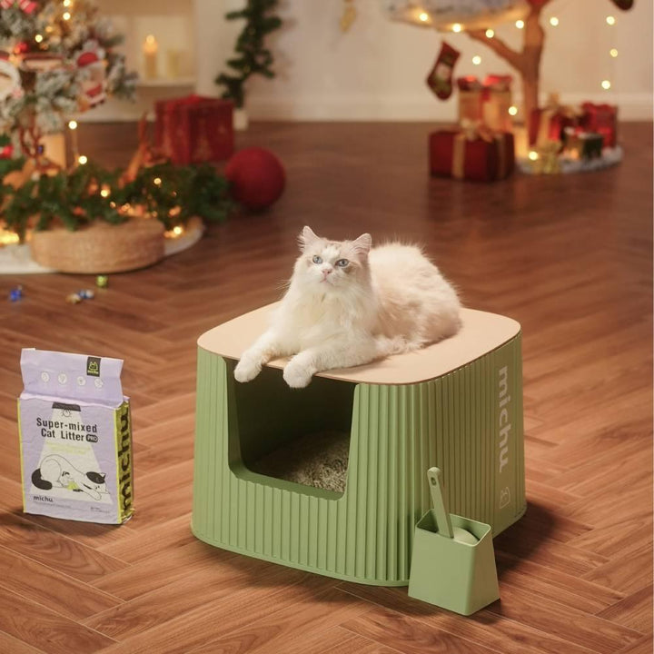 Michu XXL Coral, BoBa & Sage Deluxe Cat Litter Box - Spacious Design